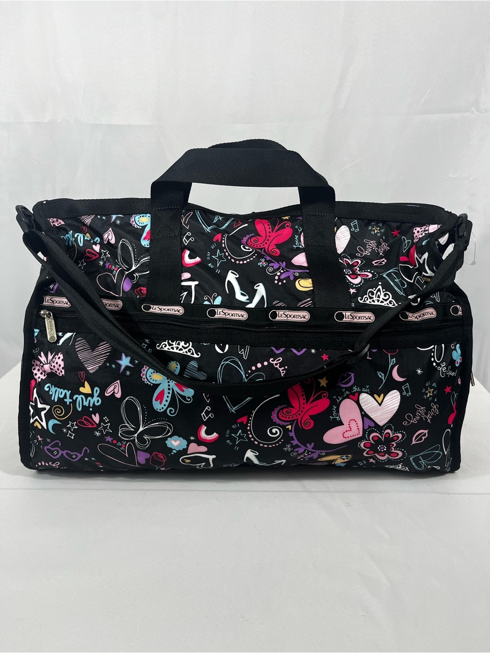 LeSportsac Weekender “Girl Talk” Duffle Travel Bag - Black - Lightweight